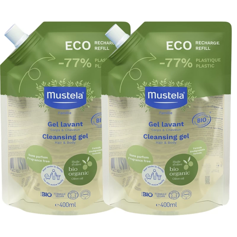 Mustela Certified Organic Cleansing Gel Eco-Refill-Fragrance-Free 400ml 2packs Promo Pack 1pc - Image 3