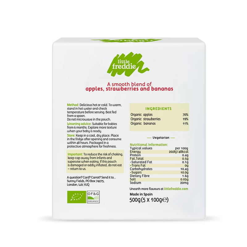 Little Freddie Organic Fragrant Strawberries, Bananas & Apples - Multipack 5×100g - Image 2