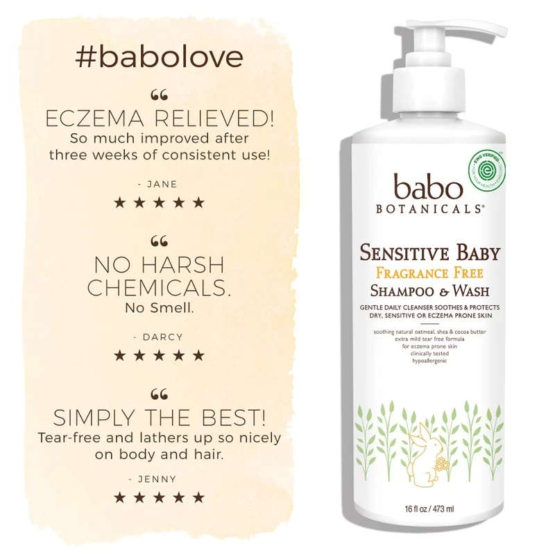 Babo Botanicals Sensitive/Eczema Fragrance Free Shampoo & Wash 473ml - Image 2