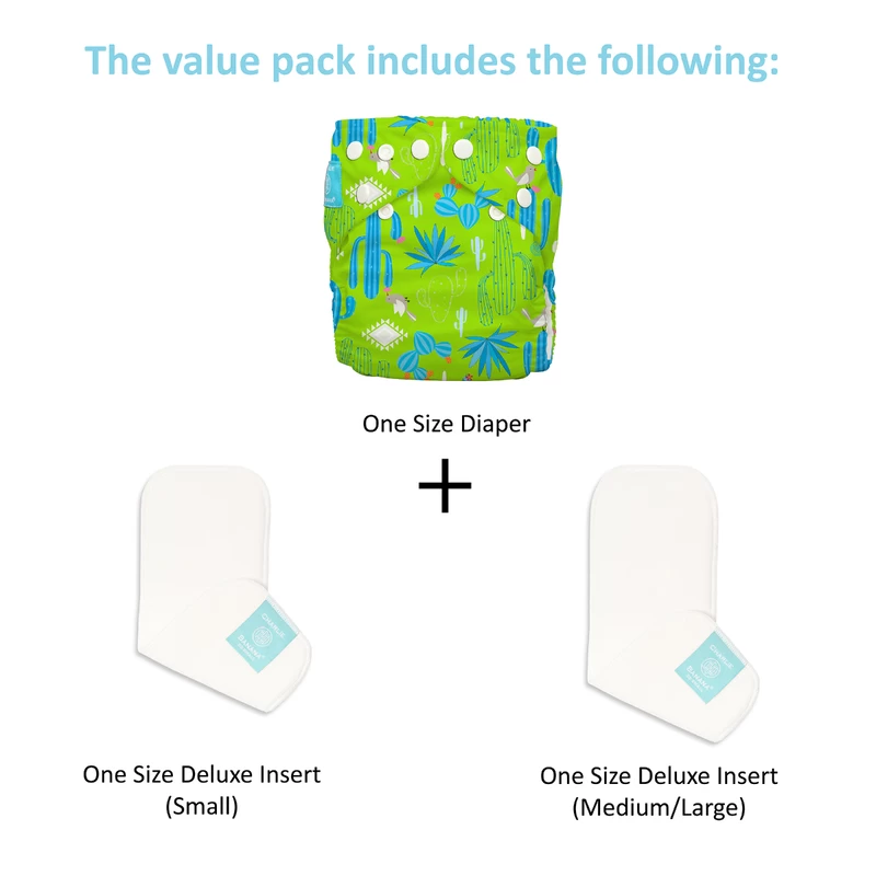 Charlie Banana Diaper One Size Hybrid AIO - Cactus Verde 1pcs + 2 Inserts - Image 2