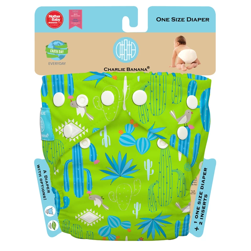 Charlie Banana Diaper One Size Hybrid AIO - Cactus Verde 1pcs + 2 Inserts - Image 3